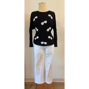 Karl Lagerfeld Paris Sweater Womens Large Black Sequin Sunglasses Knit Top